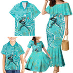 Brisbane Heat Family Matching Mermaid Dress and Hawaiian Shirt Indigenous Dot Art Superhero Batter Tribal Pattern