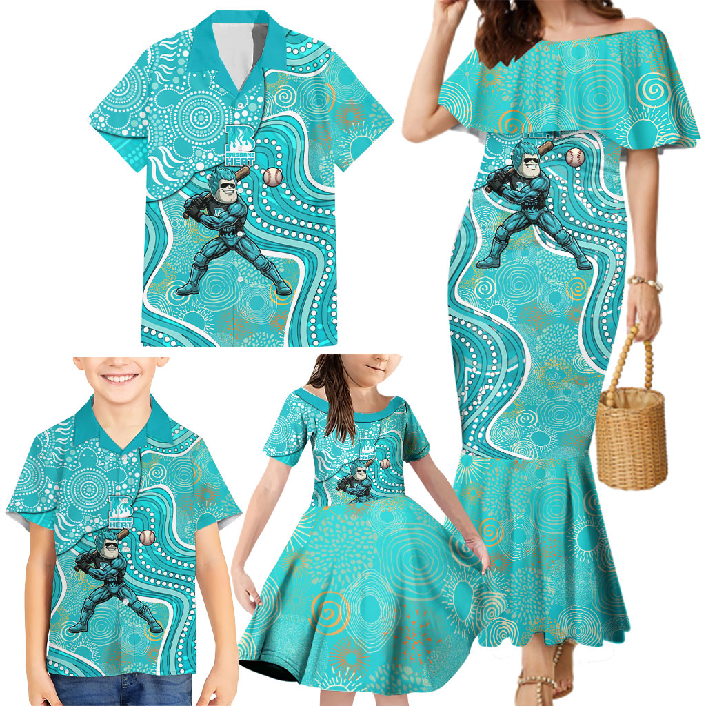 Brisbane Heat Family Matching Mermaid Dress and Hawaiian Shirt Indigenous Dot Art Superhero Batter Tribal Pattern