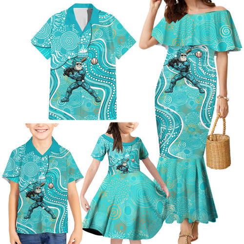 Brisbane Heat Family Matching Mermaid Dress and Hawaiian Shirt Indigenous Dot Art Superhero Batter Tribal Pattern