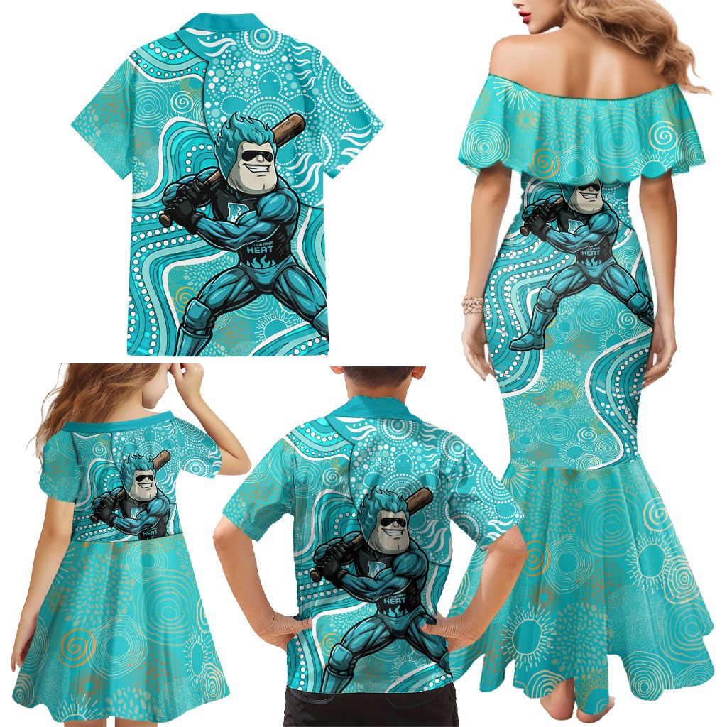 Brisbane Heat Family Matching Mermaid Dress and Hawaiian Shirt Indigenous Dot Art Superhero Batter Tribal Pattern
