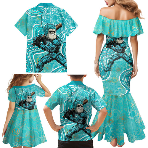 Brisbane Heat Family Matching Mermaid Dress and Hawaiian Shirt Indigenous Dot Art Superhero Batter Tribal Pattern