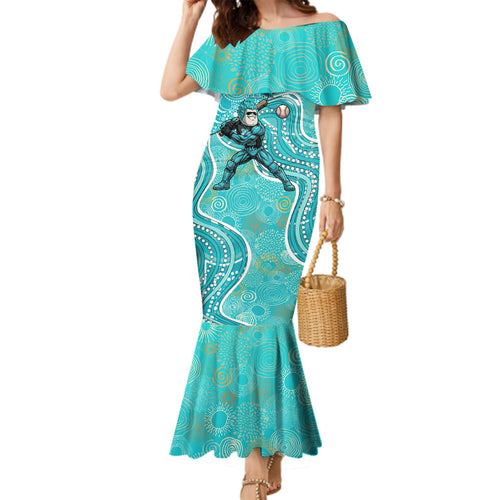 Brisbane Heat Family Matching Mermaid Dress and Hawaiian Shirt Indigenous Dot Art Superhero Batter Tribal Pattern
