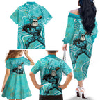 Brisbane Heat Family Matching Off The Shoulder Long Sleeve Dress and Hawaiian Shirt Indigenous Dot Art Superhero Batter Tribal Pattern