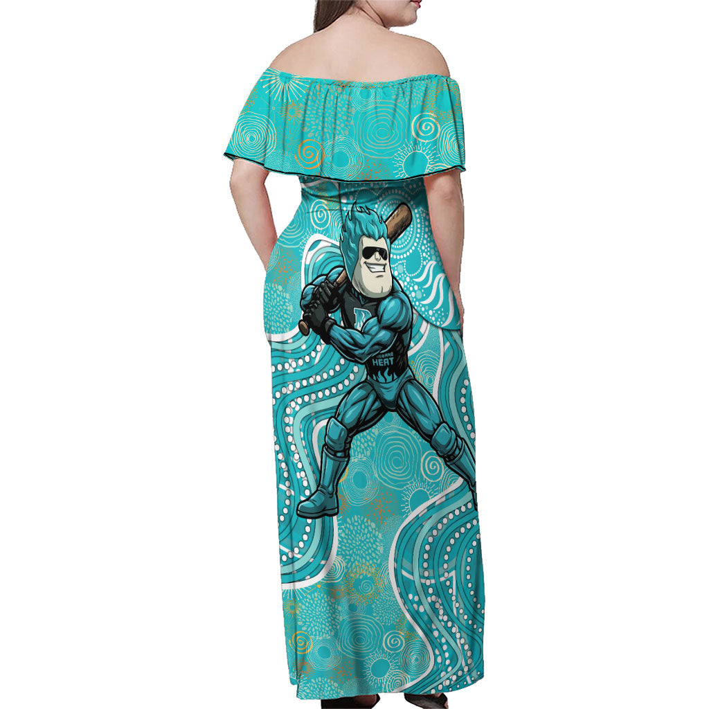 Brisbane Heat Family Matching Off Shoulder Maxi Dress and Hawaiian Shirt Indigenous Dot Art Superhero Batter Tribal Pattern