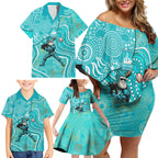 Brisbane Heat Family Matching Off Shoulder Short Dress and Hawaiian Shirt Indigenous Dot Art Superhero Batter Tribal Pattern