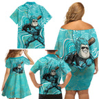 Brisbane Heat Family Matching Off Shoulder Short Dress and Hawaiian Shirt Indigenous Dot Art Superhero Batter Tribal Pattern