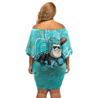 Brisbane Heat Family Matching Off Shoulder Short Dress and Hawaiian Shirt Indigenous Dot Art Superhero Batter Tribal Pattern