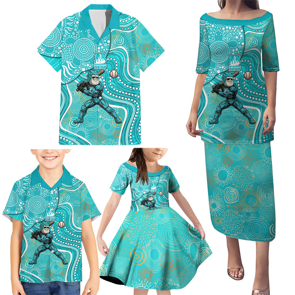 Brisbane Heat Family Matching Puletasi and Hawaiian Shirt Indigenous Dot Art Superhero Batter Tribal Pattern