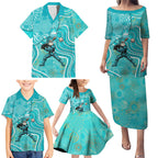 Brisbane Heat Family Matching Puletasi and Hawaiian Shirt Indigenous Dot Art Superhero Batter Tribal Pattern