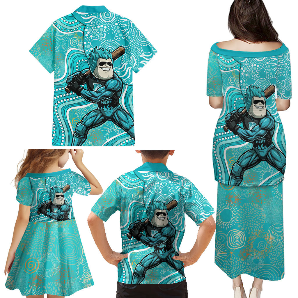 Brisbane Heat Family Matching Puletasi and Hawaiian Shirt Indigenous Dot Art Superhero Batter Tribal Pattern