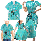 Brisbane Heat Family Matching Short Sleeve Bodycon Dress and Hawaiian Shirt Indigenous Dot Art Superhero Batter Tribal Pattern