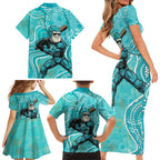 Brisbane Heat Family Matching Short Sleeve Bodycon Dress and Hawaiian Shirt Indigenous Dot Art Superhero Batter Tribal Pattern