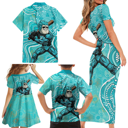 Brisbane Heat Family Matching Short Sleeve Bodycon Dress and Hawaiian Shirt Indigenous Dot Art Superhero Batter Tribal Pattern