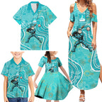 Brisbane Heat Family Matching Summer Maxi Dress and Hawaiian Shirt Indigenous Dot Art Superhero Batter Tribal Pattern