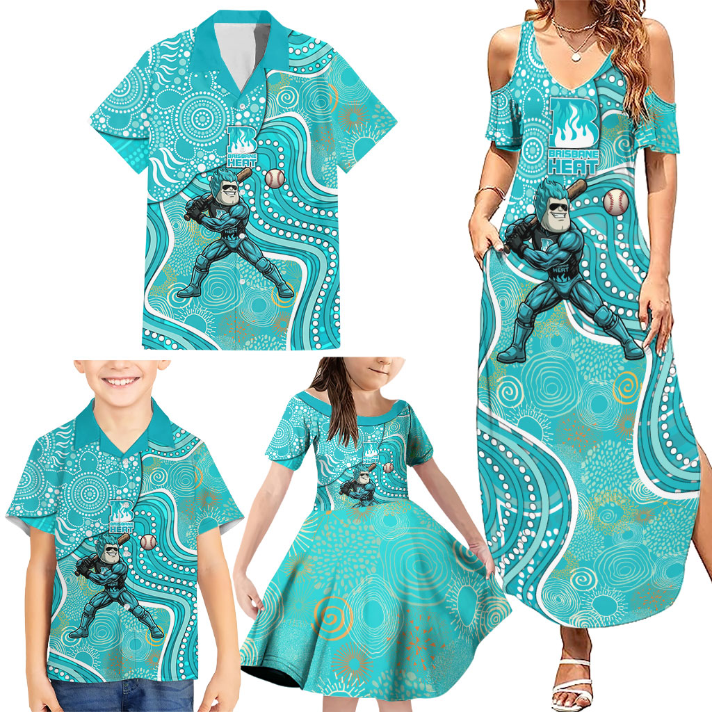 Brisbane Heat Family Matching Summer Maxi Dress and Hawaiian Shirt Indigenous Dot Art Superhero Batter Tribal Pattern