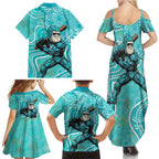 Brisbane Heat Family Matching Summer Maxi Dress and Hawaiian Shirt Indigenous Dot Art Superhero Batter Tribal Pattern