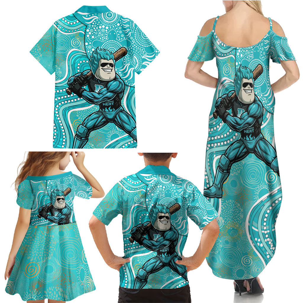 Brisbane Heat Family Matching Summer Maxi Dress and Hawaiian Shirt Indigenous Dot Art Superhero Batter Tribal Pattern