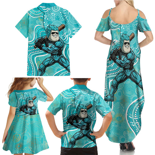 Brisbane Heat Family Matching Summer Maxi Dress and Hawaiian Shirt Indigenous Dot Art Superhero Batter Tribal Pattern