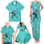 Brisbane Heat Family Matching Tank Maxi Dress and Hawaiian Shirt Indigenous Dot Art Superhero Batter Tribal Pattern