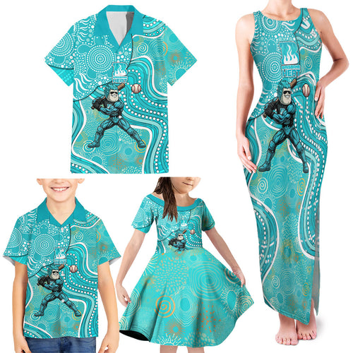 Brisbane Heat Family Matching Tank Maxi Dress and Hawaiian Shirt Indigenous Dot Art Superhero Batter Tribal Pattern