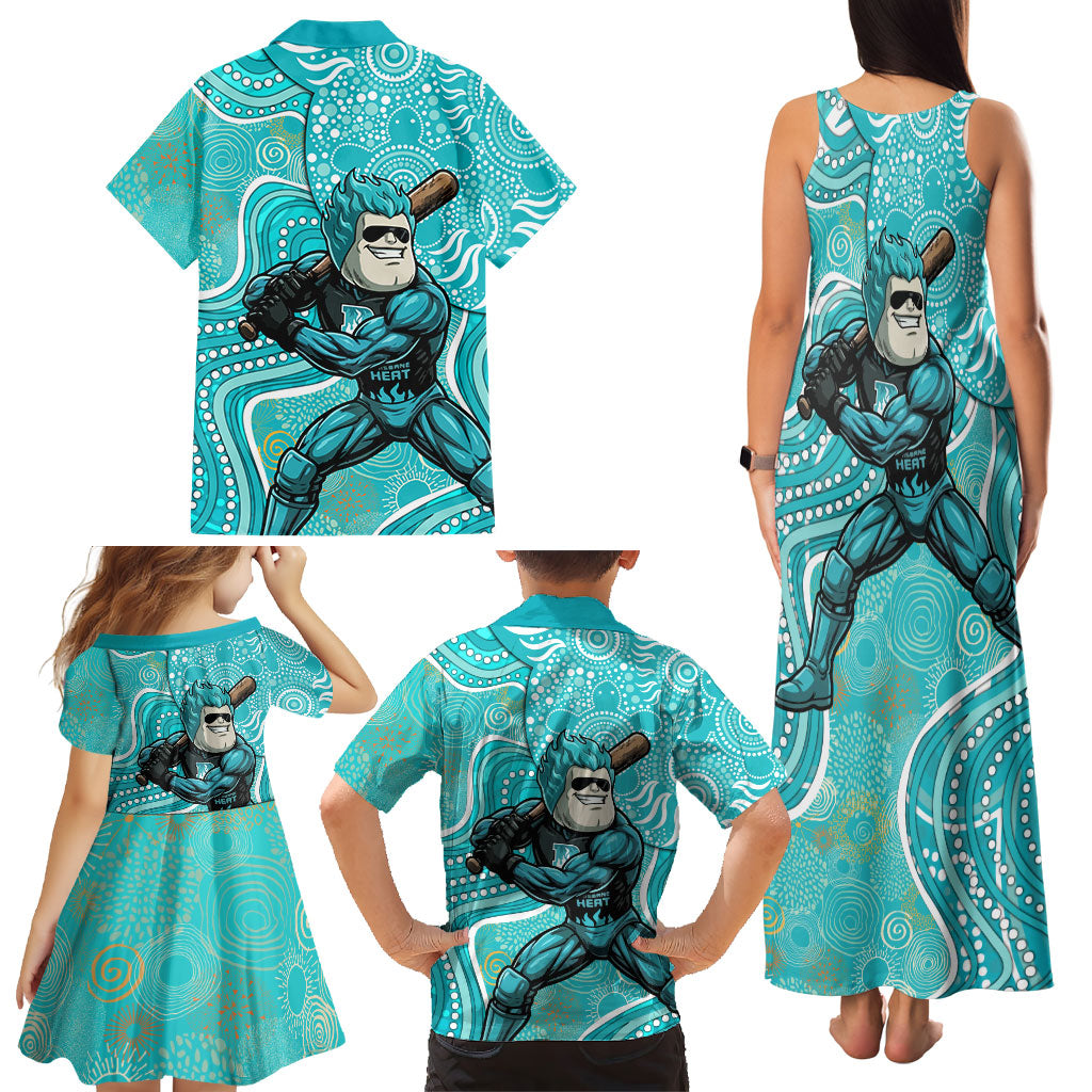 Brisbane Heat Family Matching Tank Maxi Dress and Hawaiian Shirt Indigenous Dot Art Superhero Batter Tribal Pattern