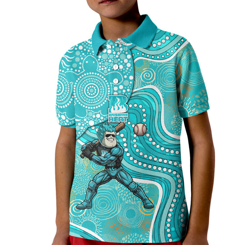 Brisbane Heat Kid Polo Shirt Indigenous Dot Art Superhero Batter Tribal Pattern