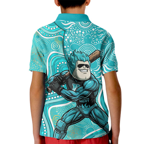Brisbane Heat Kid Polo Shirt Indigenous Dot Art Superhero Batter Tribal Pattern
