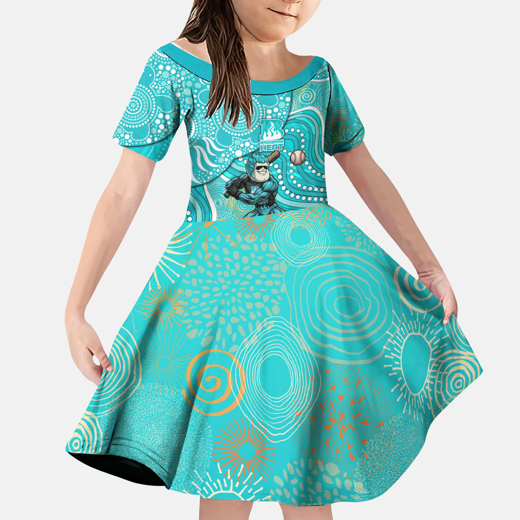 Brisbane Heat Kid Short Sleeve Dress Indigenous Dot Art Superhero Batter Tribal Pattern