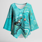 Brisbane Heat Kimono Sleeve Blouse Indigenous Dot Art Superhero Batter Tribal Pattern