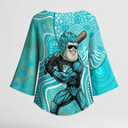 Brisbane Heat Kimono Sleeve Blouse Indigenous Dot Art Superhero Batter Tribal Pattern