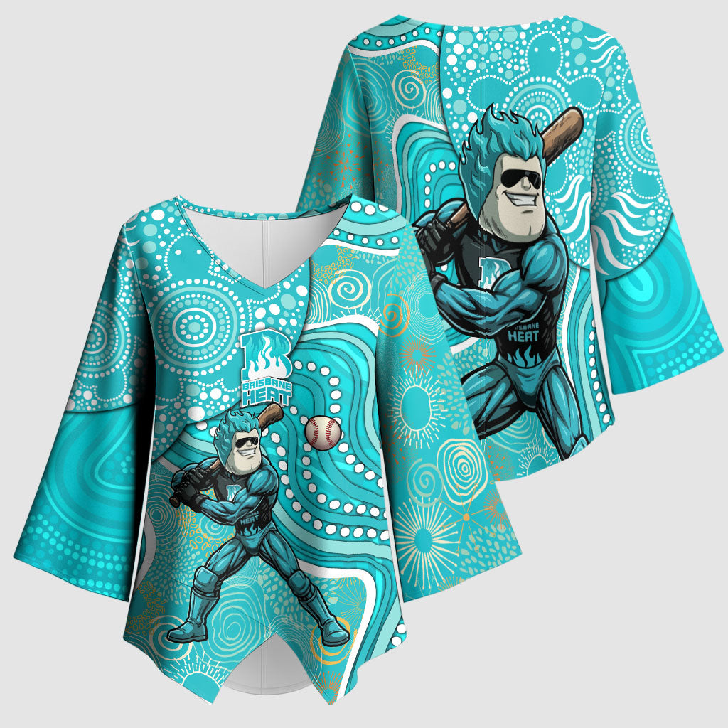 Brisbane Heat Kimono Sleeve Blouse Indigenous Dot Art Superhero Batter Tribal Pattern