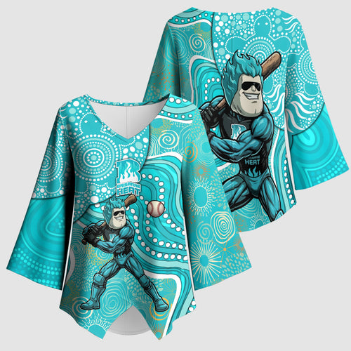 Brisbane Heat Kimono Sleeve Blouse Indigenous Dot Art Superhero Batter Tribal Pattern