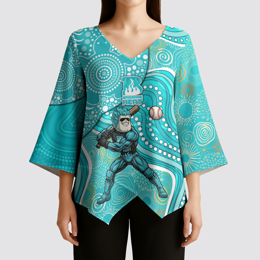 Brisbane Heat Kimono Sleeve Blouse Indigenous Dot Art Superhero Batter Tribal Pattern