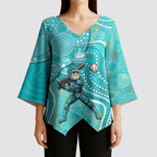 Brisbane Heat Kimono Sleeve Blouse Indigenous Dot Art Superhero Batter Tribal Pattern