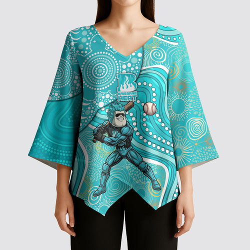 Brisbane Heat Kimono Sleeve Blouse Indigenous Dot Art Superhero Batter Tribal Pattern
