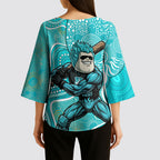 Brisbane Heat Kimono Sleeve Blouse Indigenous Dot Art Superhero Batter Tribal Pattern