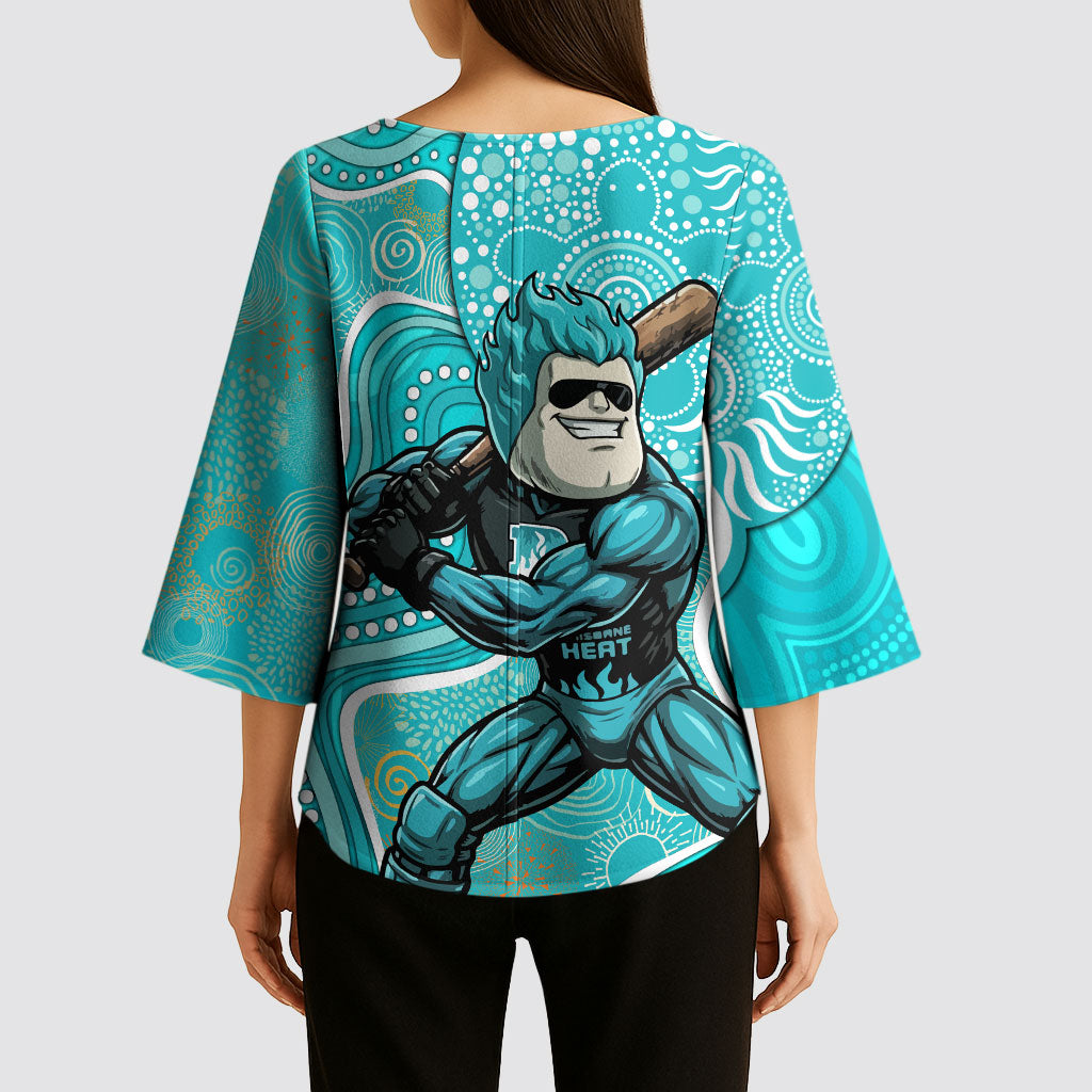 Brisbane Heat Kimono Sleeve Blouse Indigenous Dot Art Superhero Batter Tribal Pattern