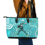 Brisbane Heat Leather Tote Bag Indigenous Dot Art Superhero Batter Tribal Pattern
