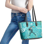 Brisbane Heat Leather Tote Bag Indigenous Dot Art Superhero Batter Tribal Pattern