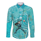 Brisbane Heat Long Sleeve Button Shirt Indigenous Dot Art Superhero Batter Tribal Pattern