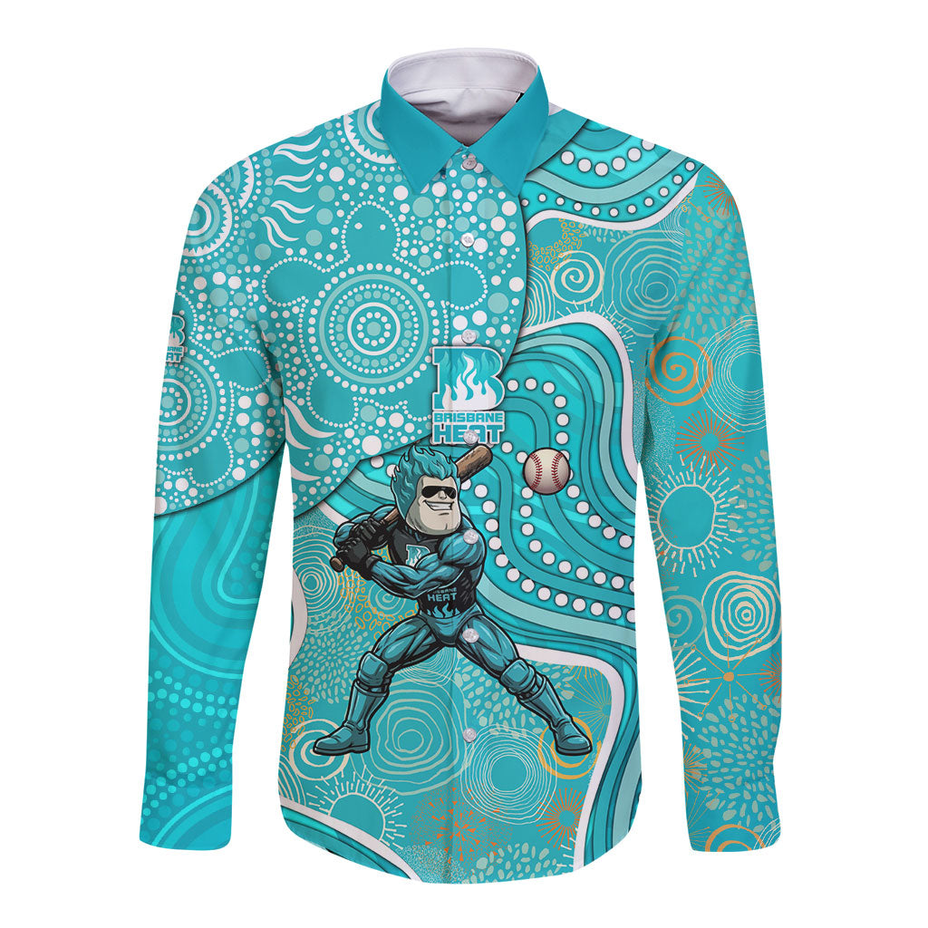 Brisbane Heat Long Sleeve Button Shirt Indigenous Dot Art Superhero Batter Tribal Pattern