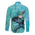 Brisbane Heat Long Sleeve Button Shirt Indigenous Dot Art Superhero Batter Tribal Pattern