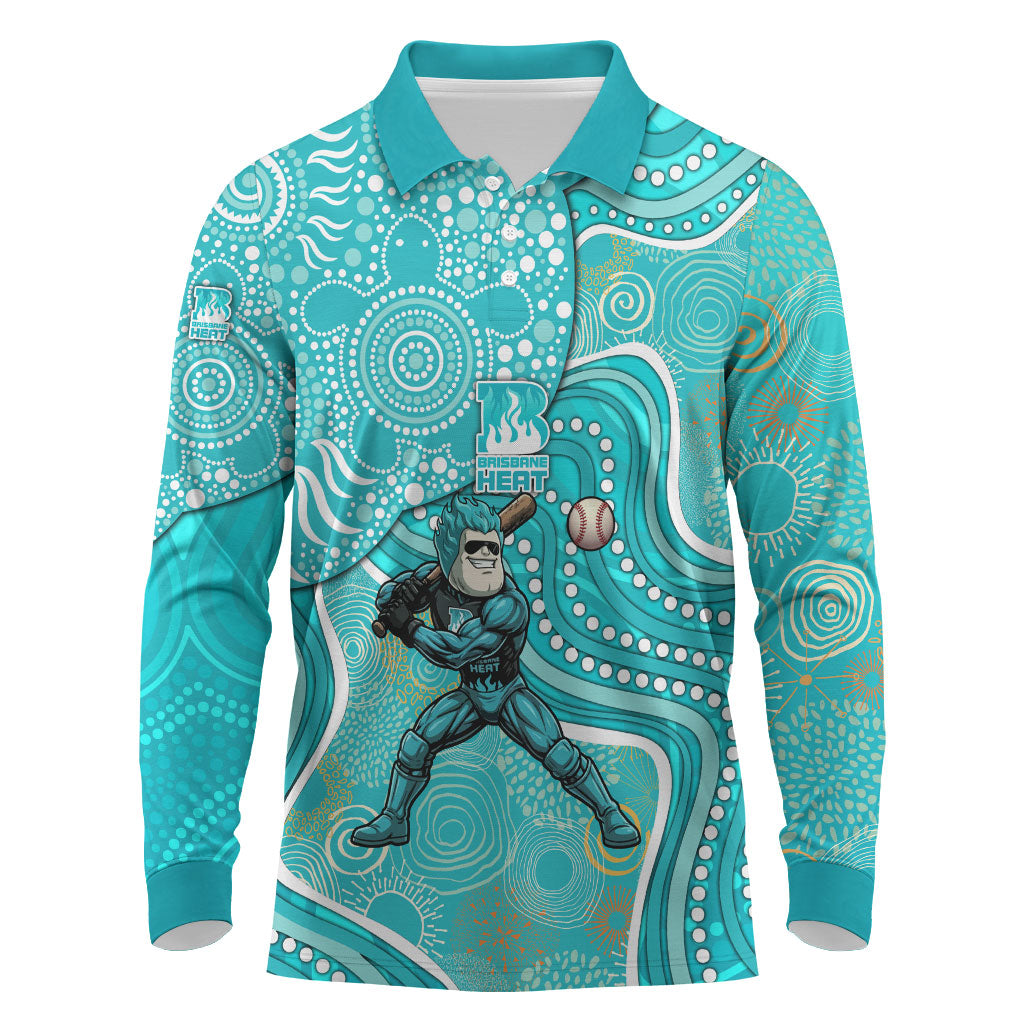 Brisbane Heat Long Sleeve Polo Shirt Indigenous Dot Art Superhero Batter Tribal Pattern