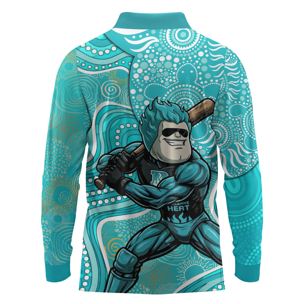 Brisbane Heat Long Sleeve Polo Shirt Indigenous Dot Art Superhero Batter Tribal Pattern