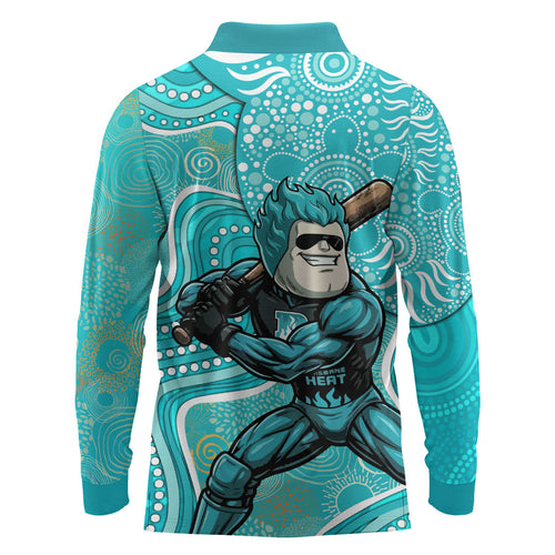 Brisbane Heat Long Sleeve Polo Shirt Indigenous Dot Art Superhero Batter Tribal Pattern