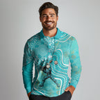 Brisbane Heat Long Sleeve Polo Shirt Indigenous Dot Art Superhero Batter Tribal Pattern