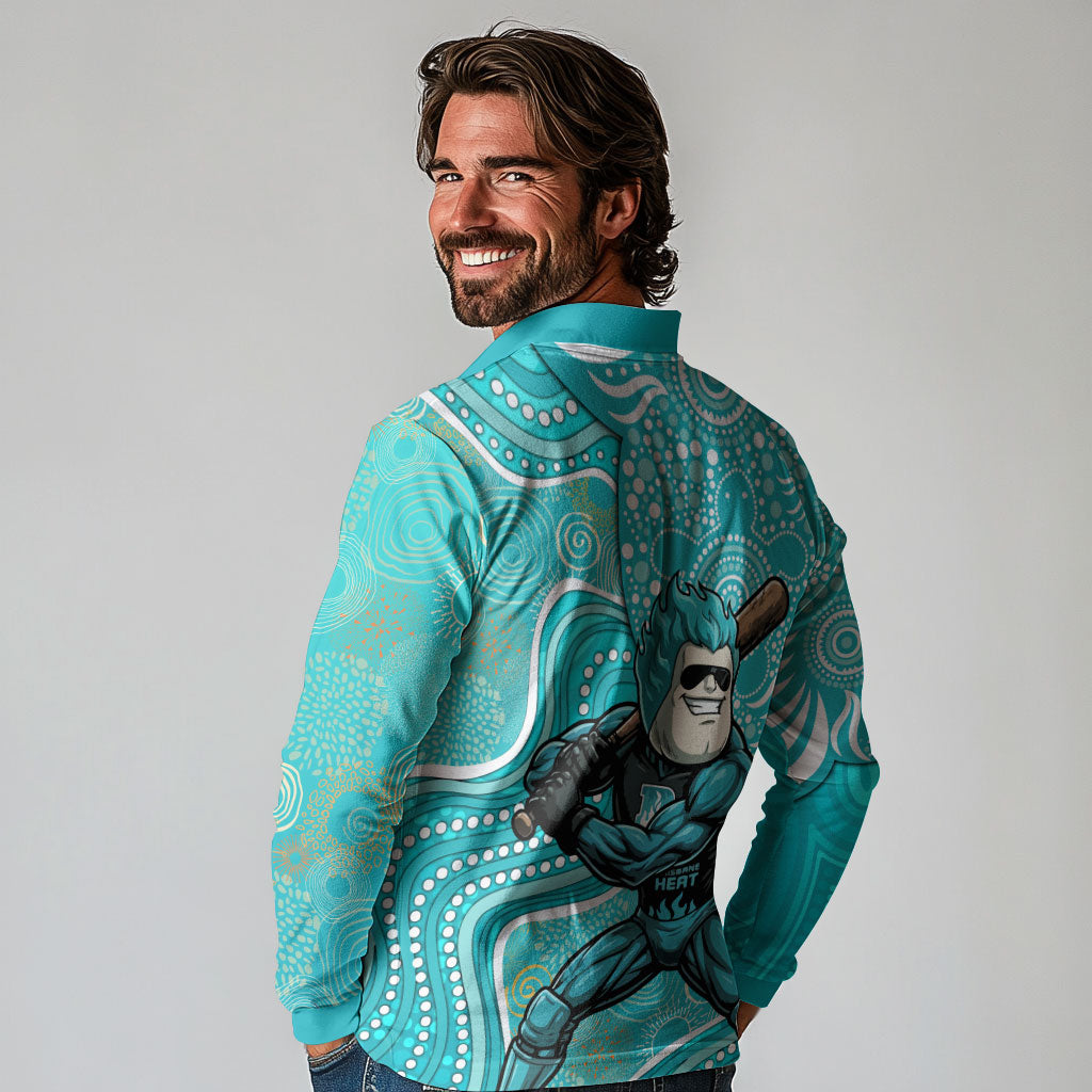 Brisbane Heat Long Sleeve Polo Shirt Indigenous Dot Art Superhero Batter Tribal Pattern