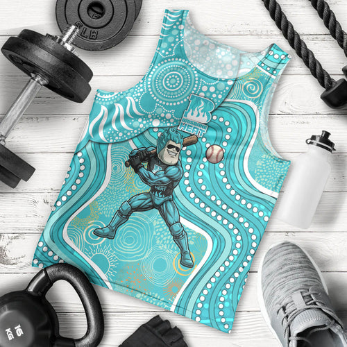 Brisbane Heat Men Tank Top Indigenous Dot Art Superhero Batter Tribal Pattern