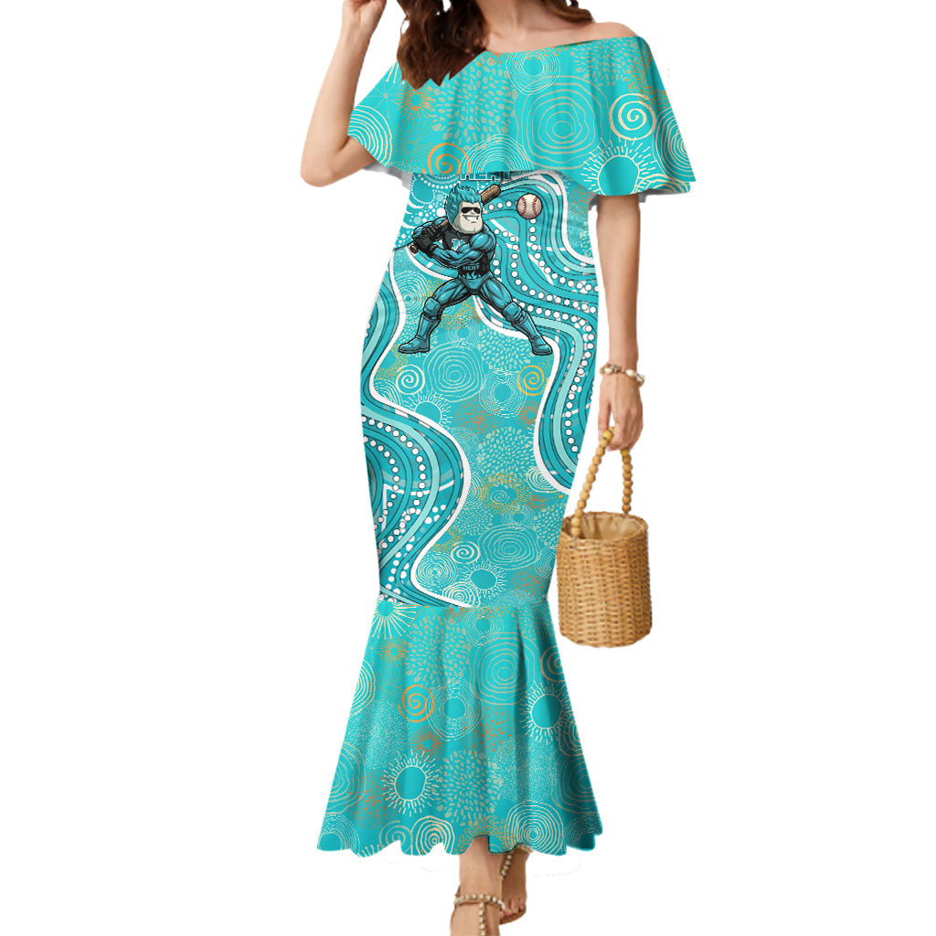 Brisbane Heat Mermaid Dress Indigenous Dot Art Superhero Batter Tribal Pattern