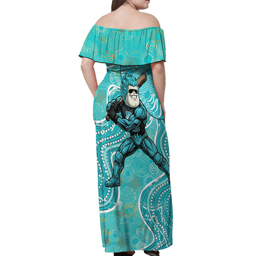 Brisbane Heat Off Shoulder Maxi Dress Indigenous Dot Art Superhero Batter Tribal Pattern